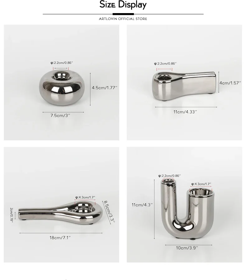 Description Picture 3 of itemLuxury Electroplating Silver Candlestick Holder,Modern Living Room Office Art Decoration,Creative Ceramic Cylinder Candle Holder