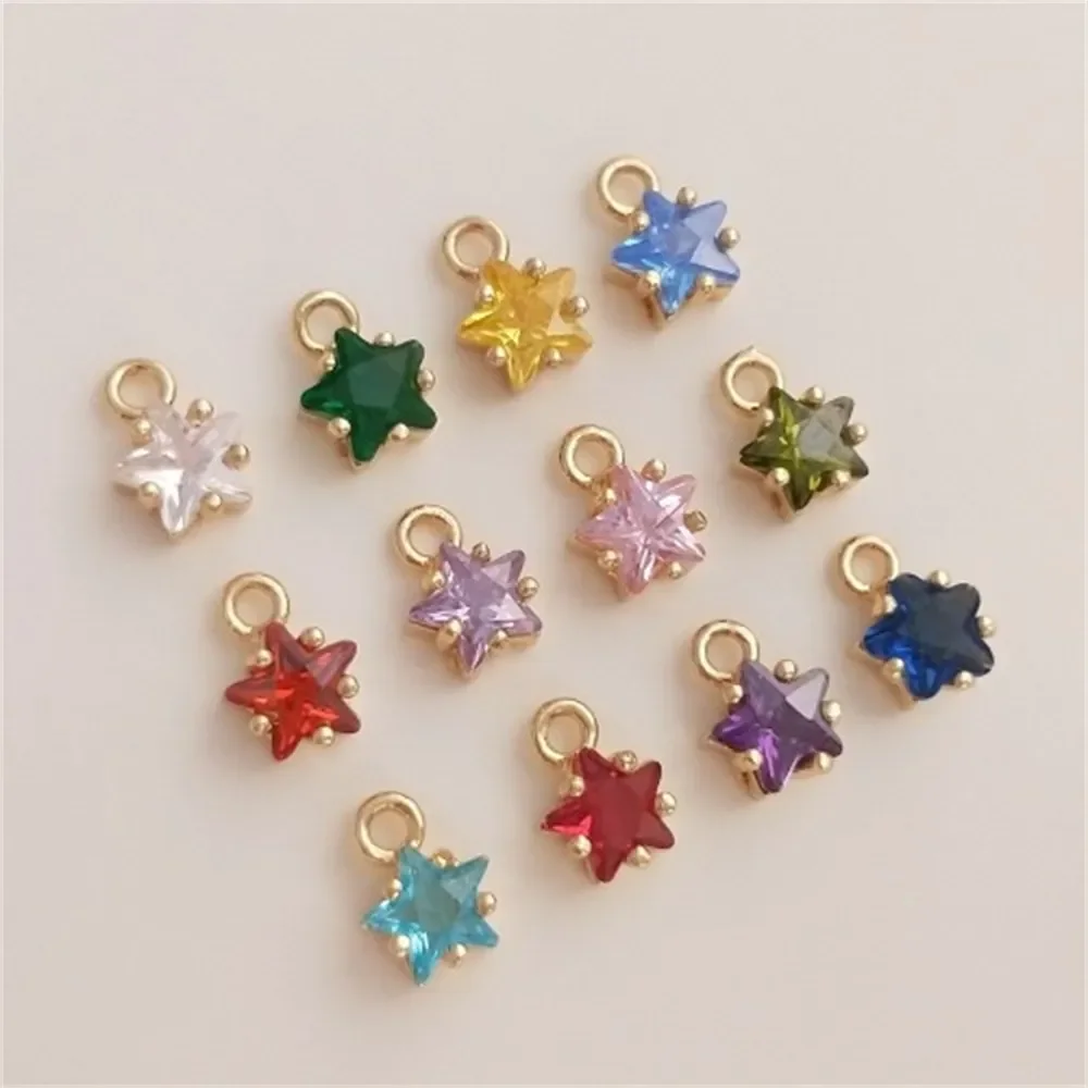 

Colored Five-pointed Star Zircon Birthstone Pendant 12 Constellation Lucky Stone 14K Gold Diy Jewelry Charm Pendant K326