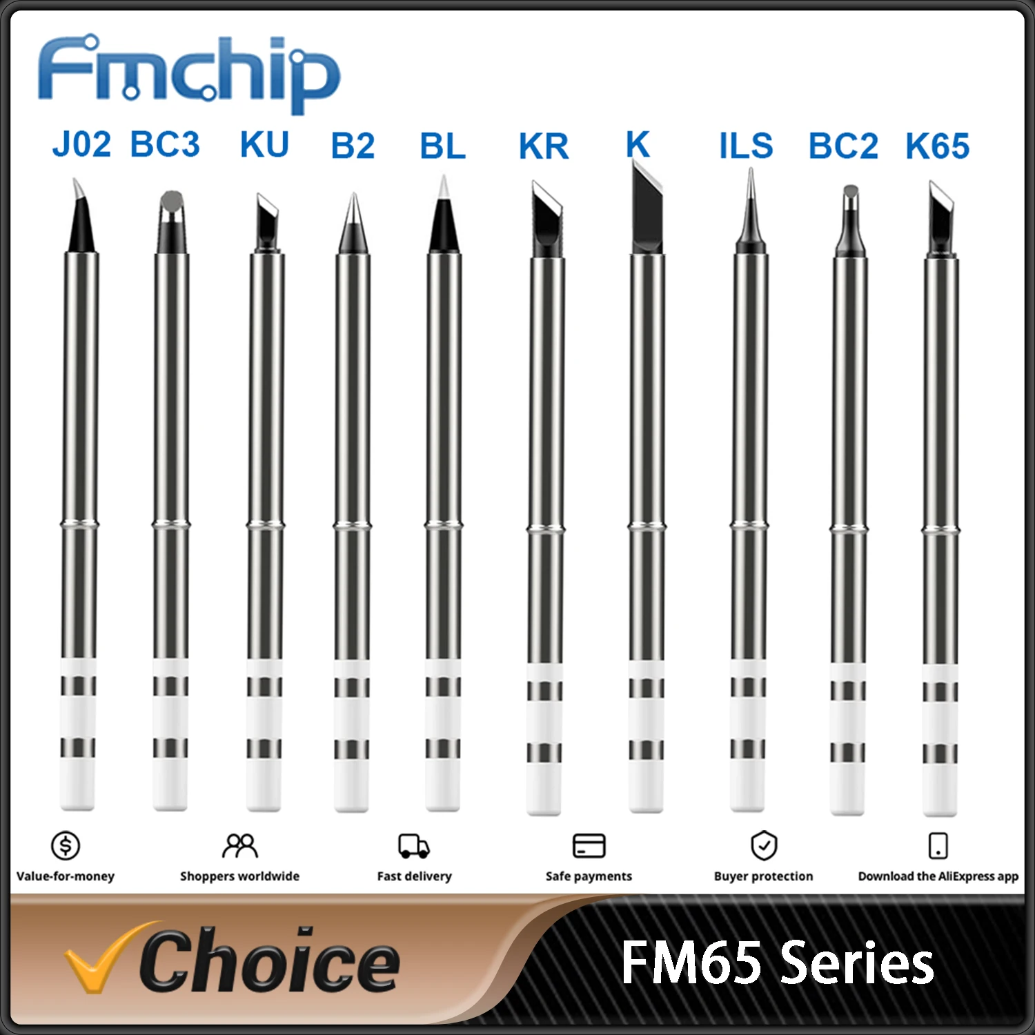 FM65 Soldering Iron Tips for T65 HS-01 GVDA300 T85 SH72  Replacement Heater Solder Compatible with SH series  Not Applicable T12