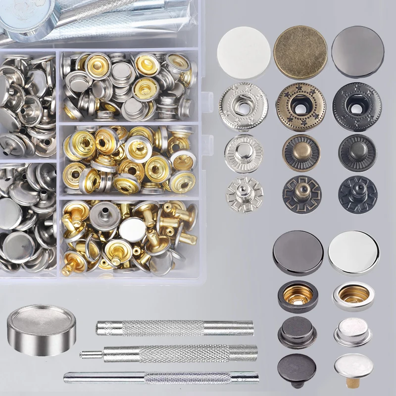 Colorful Snap Fastener Buttons - Seamless Copper Concealed Set (160 Pieces) for Jackets, Backpacks, and Coats