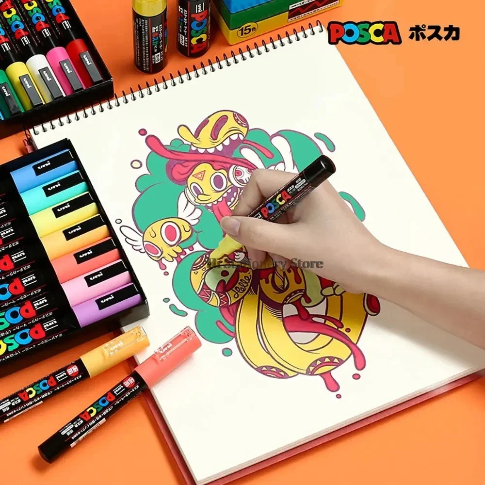 Japan UNI POSCA Markers Set 16pcs Acrylic Graffiti Drawing Supplies