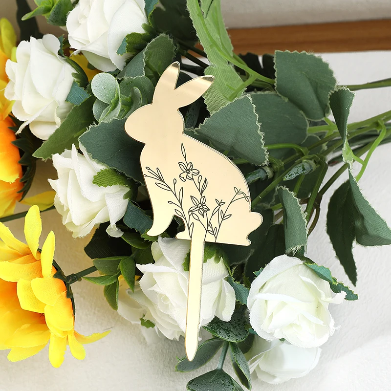 3/5pcs Easter Party Cake Decoration Gold Acrylic Rabbit Carrot Cupcake Toppers Happy Easter Dessert DIY Decor Kids Birthday Gift