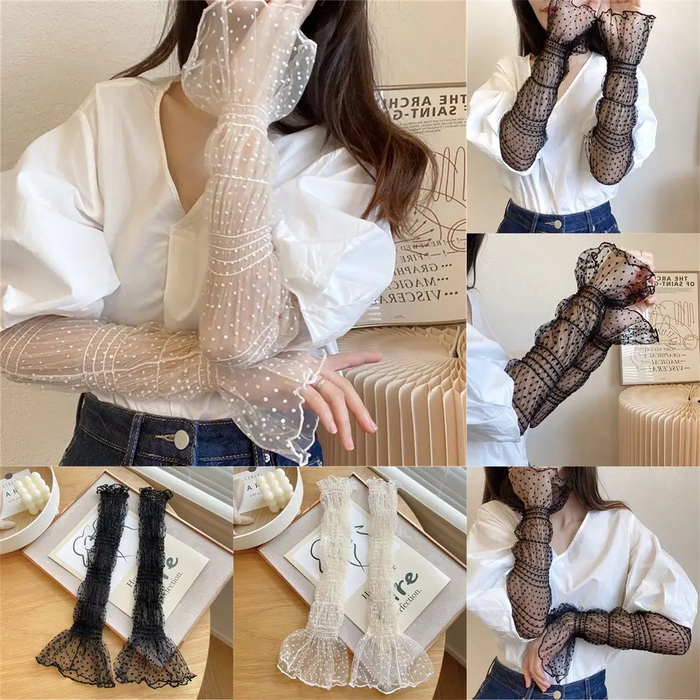 

Summer Long Fingerless Gloves Women Sun Protection Gloves Thin Lace Mesh Arm Sleeve Sunscreen UV Breathable Mittens