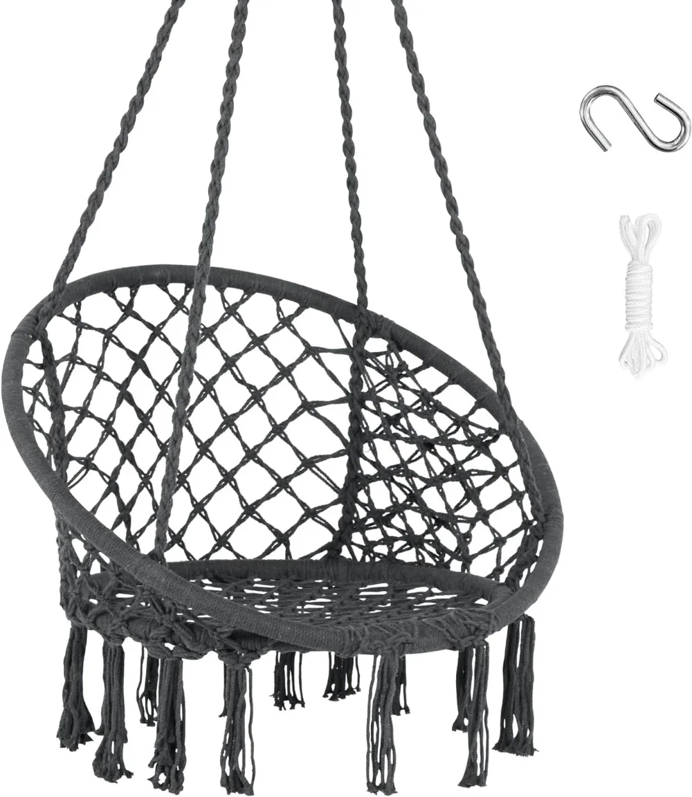 

SUNCREAT Hammock Chair Hanging Macrame Swing with Cushion and Hardware Kits, Max 330 Lbs, Handmade Knitted Mesh Rope