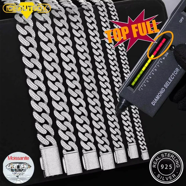 Iced Out Miami Cuban Link Chain Moissanite GRA Certified 925 Sterling Silver Cuban Necklace Bracelets Hip Hop Jewelry for Men