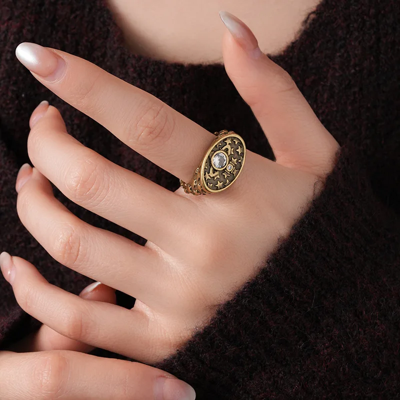 European And American Retro Zircon Oval Saturn Open Ring Fashion All-match  Female Jewelry 2