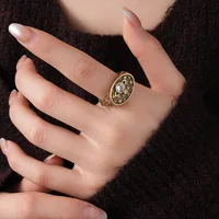 European And American Retro Zircon Oval Saturn Open Ring Fashion All-match  Female Jewelry 2