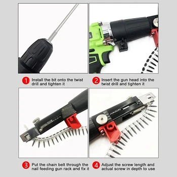 Automatic Screw Driver Chain Nail Gun Adapter Electric Drill Nozzle Woodwork Screw Drive Auto Feed Power Tool Part Attachment 6