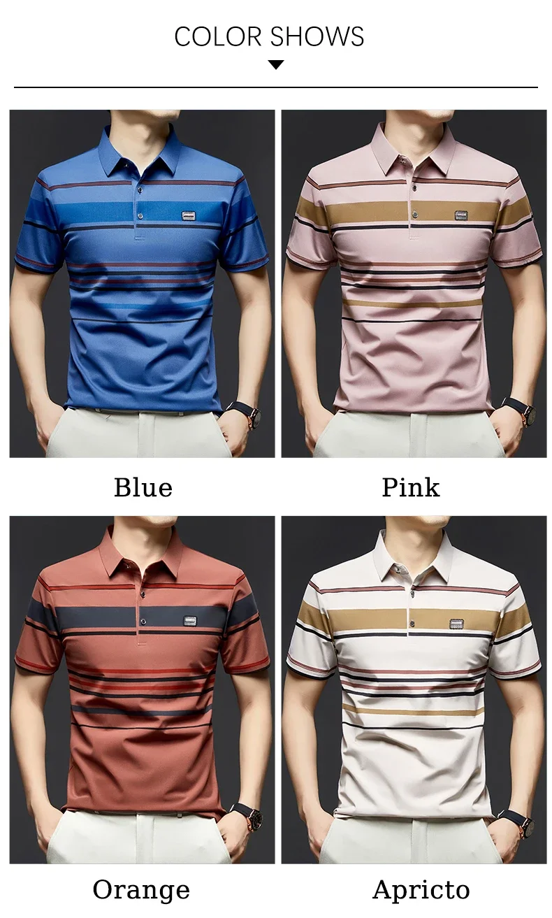 BROWON Brand 2025 Summer Shorts Polo Shirt Men Tshirt Luxury Wide Striped Lapel Collared Polo Shirt for Work Business Men 15 S3bcc7cb5312547ddbe000bfdb32b7039A