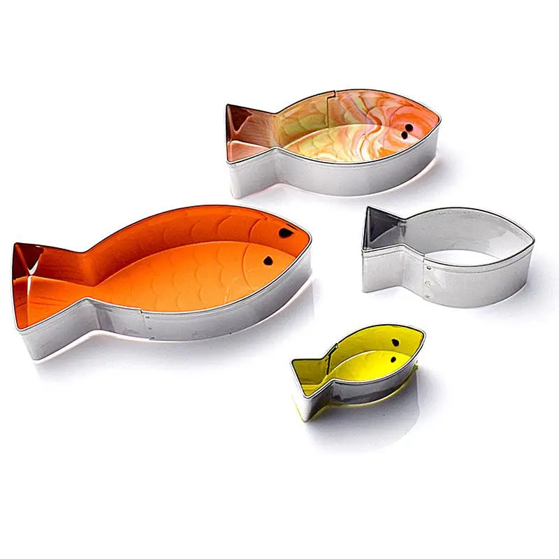 Fish Cookie Cutter For Kids Biscuit Fondant Bread Sandwich Mold Stainless Steel Fish-shaped Biscuit Molds Special Molds 4 PCS