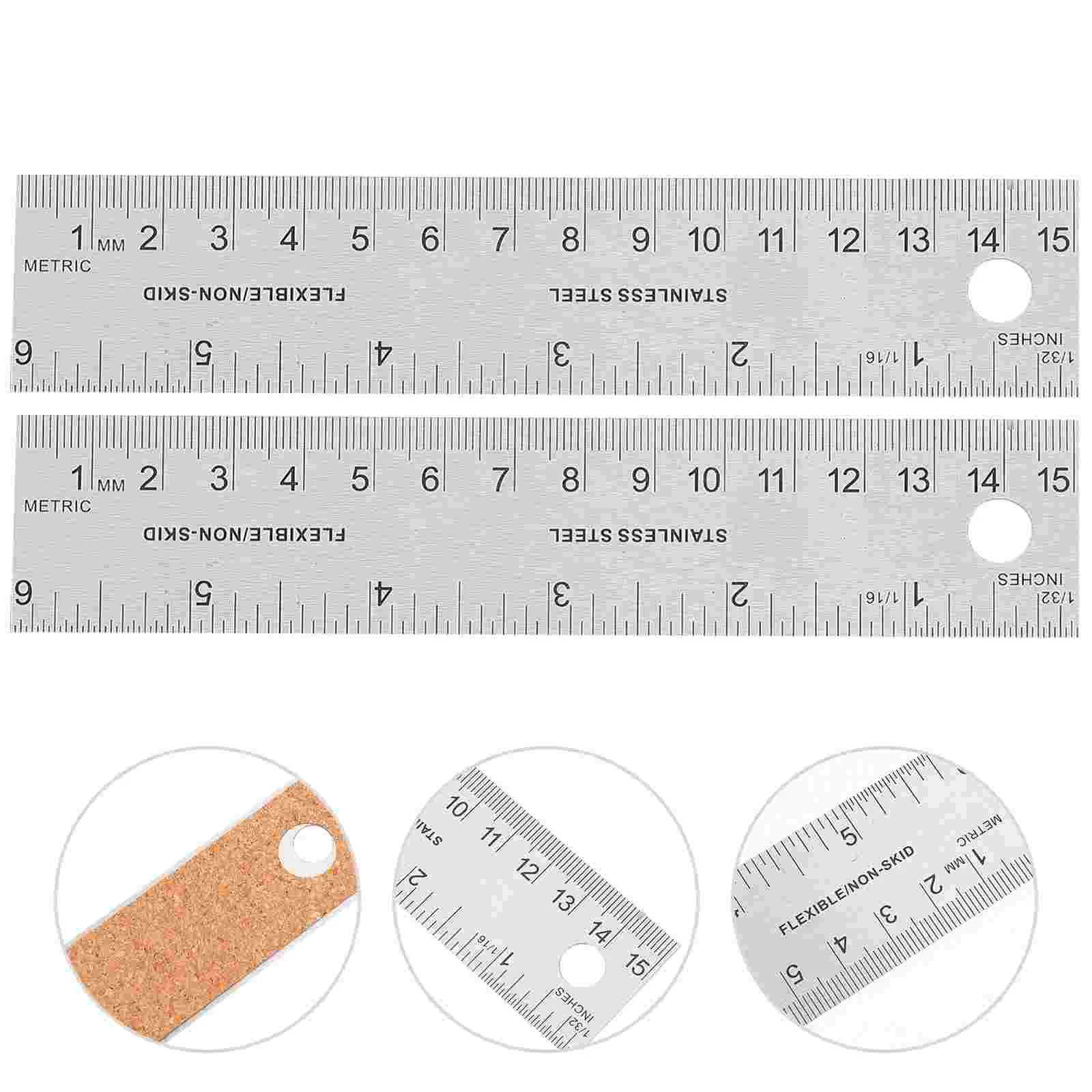 2 Pcs Cork Stainless Steel Ruler Pattern Straight Edges Rulers Measuring Precision ruler measuring woodworking gauge straight steel stainless scale rulers clip stop fence precision marking gaps stopper tool 15cm