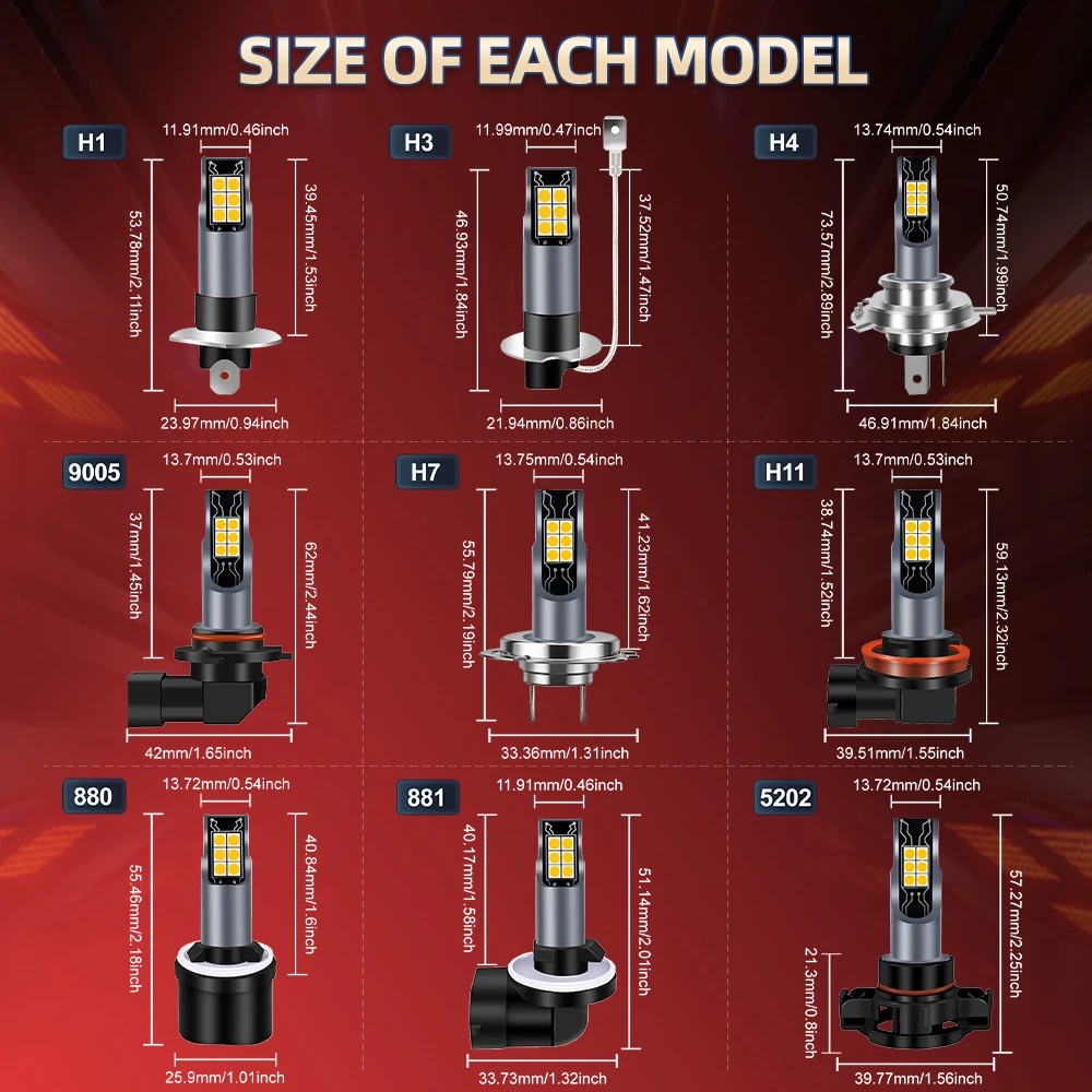 2x LED 안개등 DRL 전구 3000K 노란색 H1 H3 H8 H11 H10 9145 9140 9006 9005 880 881 H27 2504 PSX24W 5202 주간 주행등