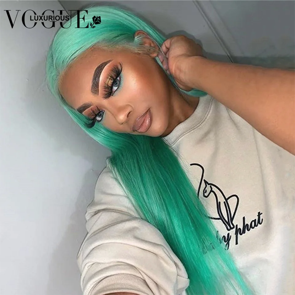 Mint Green Colored Human Hair Wigs Body Wave 13x4 HD Lace Frontal Wig 30  Inch Straight Lace Front Wigs for Women Pre Plucked