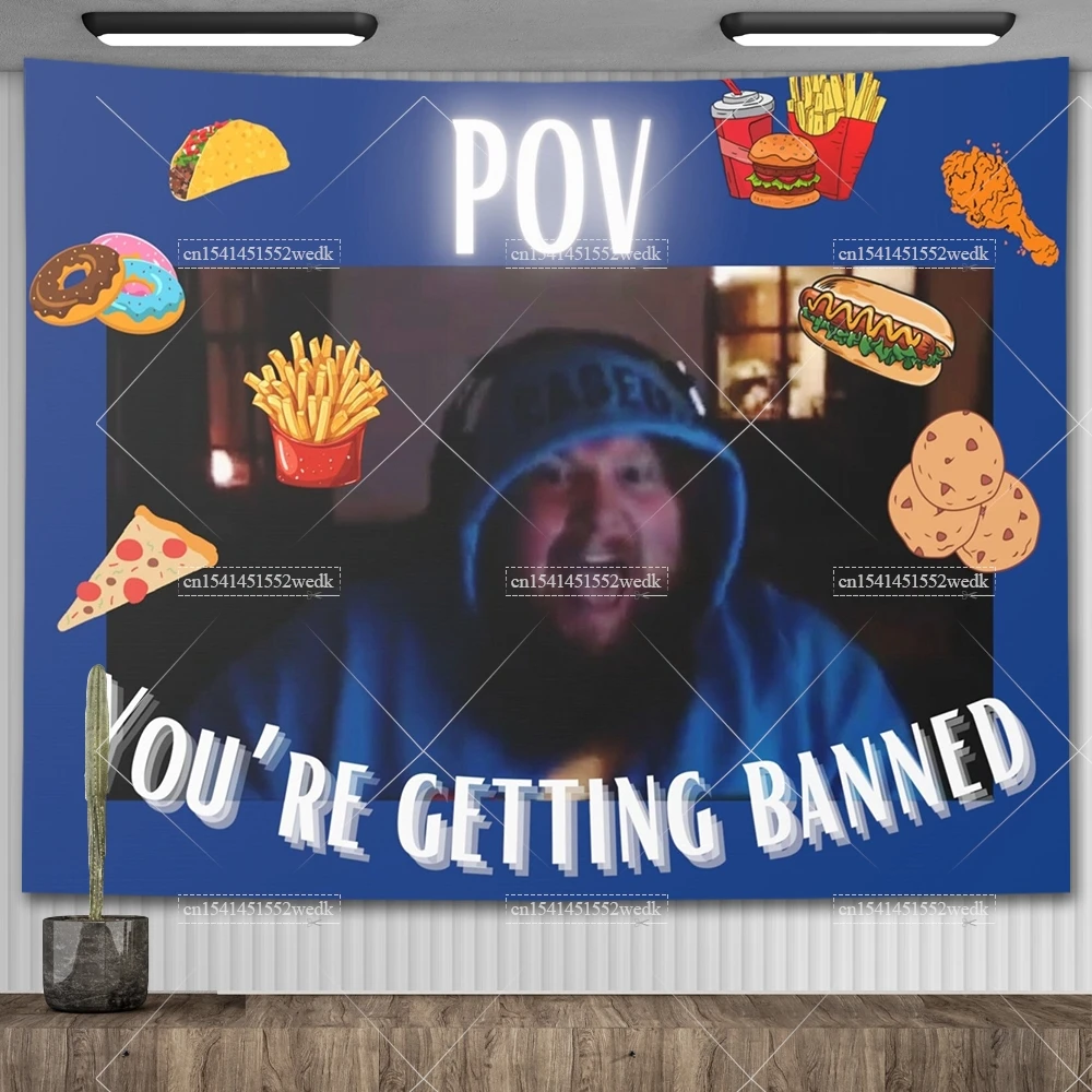 Caseoh Aapestry POV You Will Be Banned Flags Meme Tapestry Funny Tapestrys Room Decor Aesthetic Tapestries Bedroom Wall Stickers