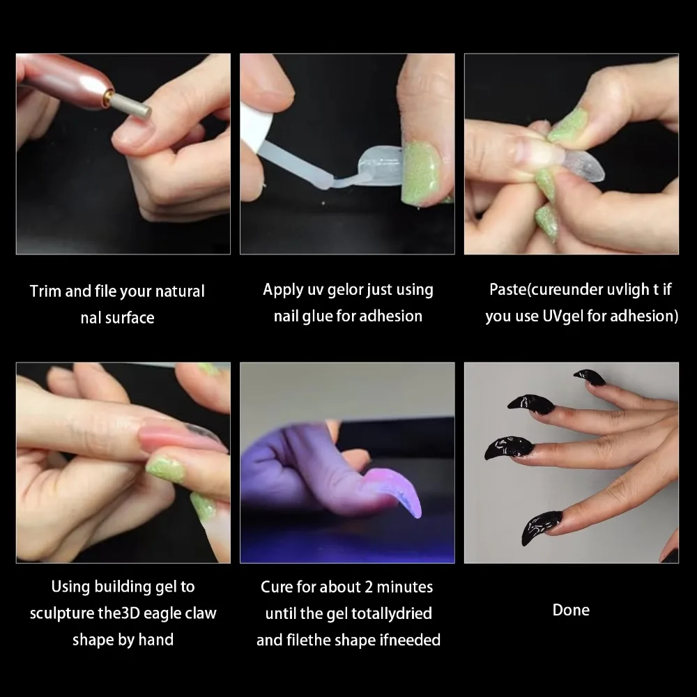 100pcs Eagle Claw Special Shaped False Nails Transparent Curved Stiletto Nail Dual Forms Full Cover Molds Hawk Carving Nails