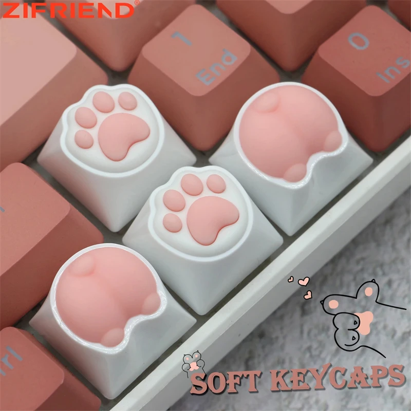 ZIFRIEND Cute Cat Paw Keycaps For Mechanical Keyboard Cherry MX Switch DIY Custom Key Cap Soft ABS Keycup Artisan Pink Color 60%