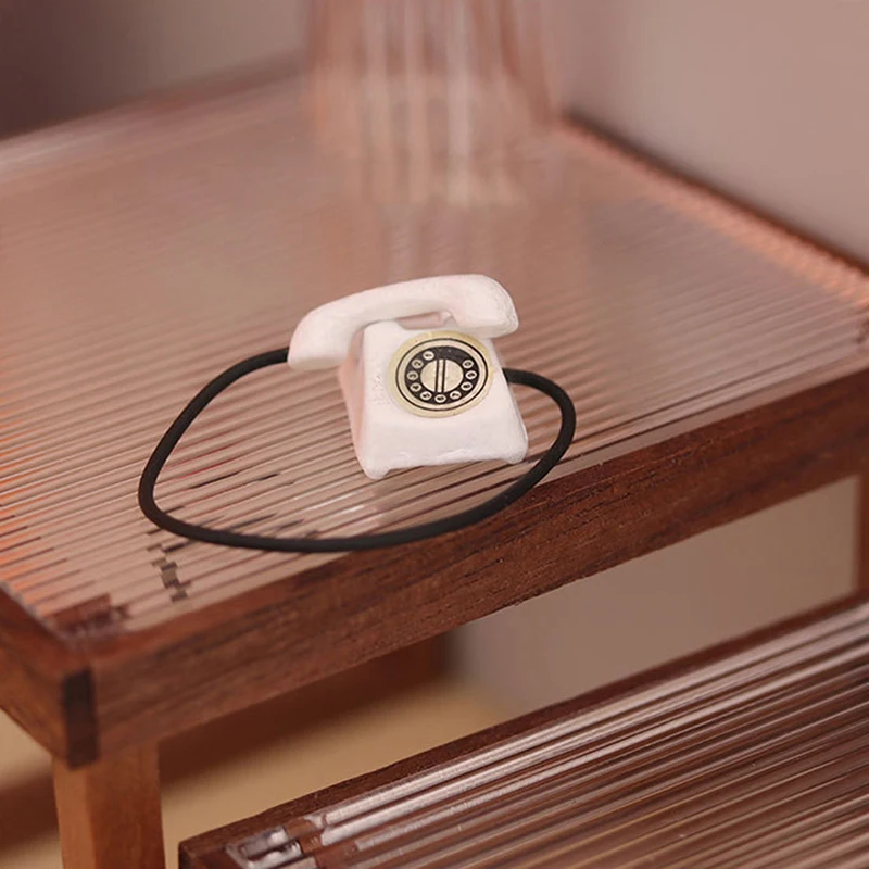1:12 Dollhouse Miniature Vintage Phone Model Simulation Mini Retro Telephone Doll Furniture Decor Accessories For Kids Toys Gift