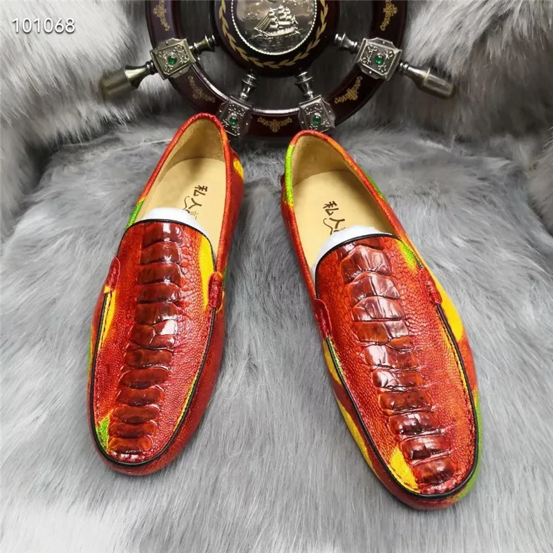 Authentic Real True Ostrich Foot Skin Unique Red Color Men's Moccasins