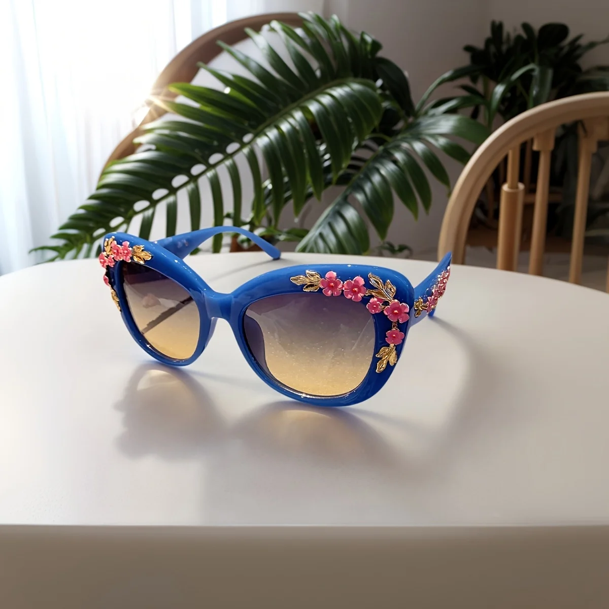 1pc-Rose Fancy Decorative Eyewear Fashion Retro Design Flower Sunglasses Women Vintage Metal Pink Flores Cat Eye Sun Glasses