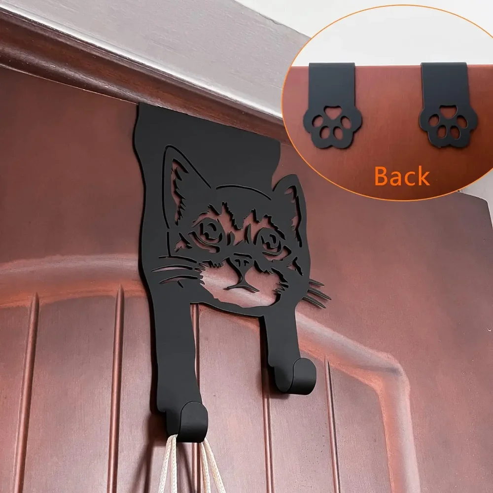 Over The Door Hangers Strong Metal Hooks with Black Coating, Stylish Storage for Home and Office, Perfect Gifts for Cat Lovers