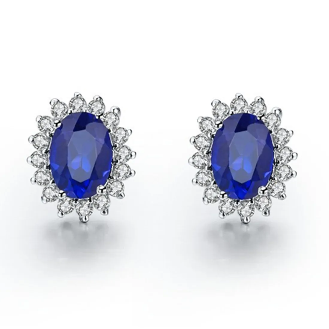 

1.5 Carat Oval Cut Blue Color Diamond Stud Earrings for Her Solid 14K White Gold Engagement Jewelry 043