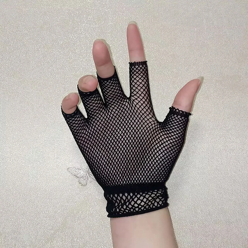 1 Paar halbe Finger Stretch Unisex kurze Netz handschuhe Mode Mädchen finger lose Mesh Handschuh Punk Rock Phantasie Nachtclub sexy Handschuhe – Detail 1