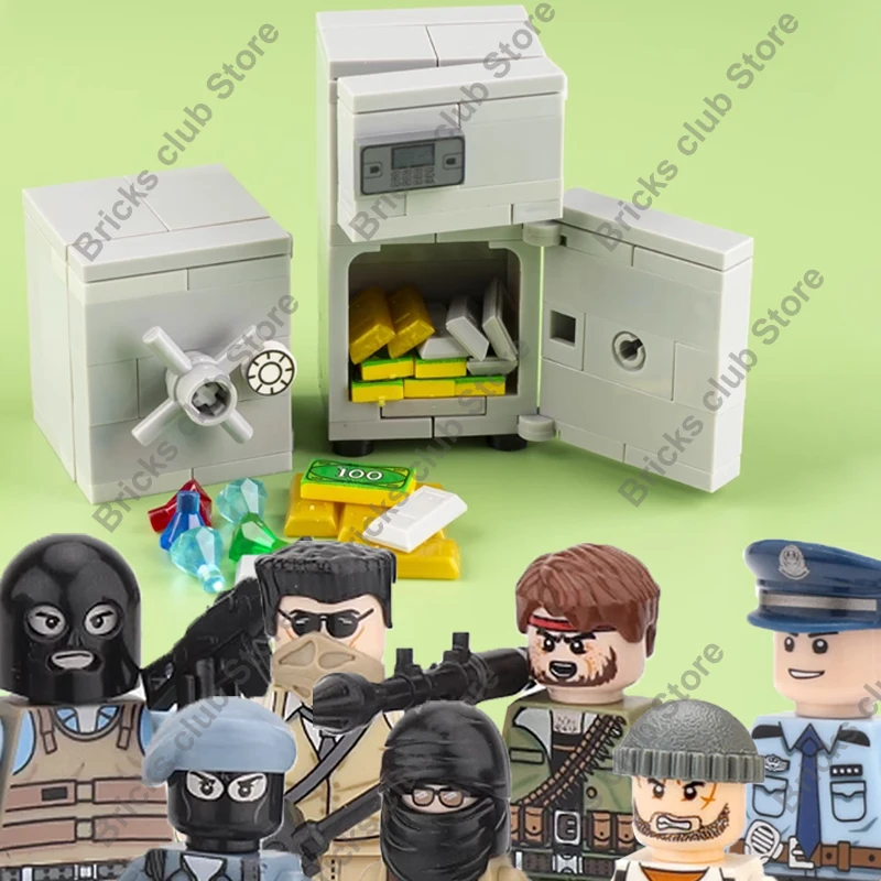 

City Strongbox сейф, строительные блоки, серебряные деньги, ювелирные изделия, Золотая Руда, алмазные кошельки, фигурка сокровищ MOC, аксессуары, кирпичи, игрушки