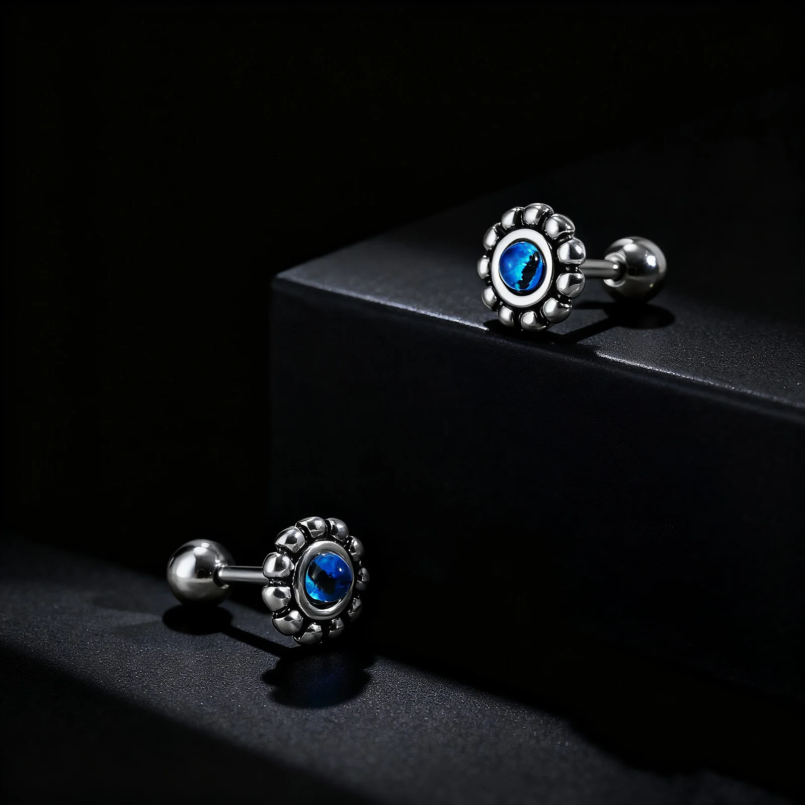 Small Devid Eye Stud Earring for Men,Anti Allergy Stainless Steel Blue Eye Earring,Hip Hop Jewelry Gift