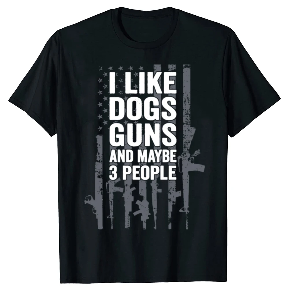 Lustig, ich mag Hunde, Waffen und vielleicht 3 Personen, grafische T-Shirts, Herren- und Damenmode, lässiges T-Shirt, 100 % Baumwolle, lockeres, übergroßes T-Shirt