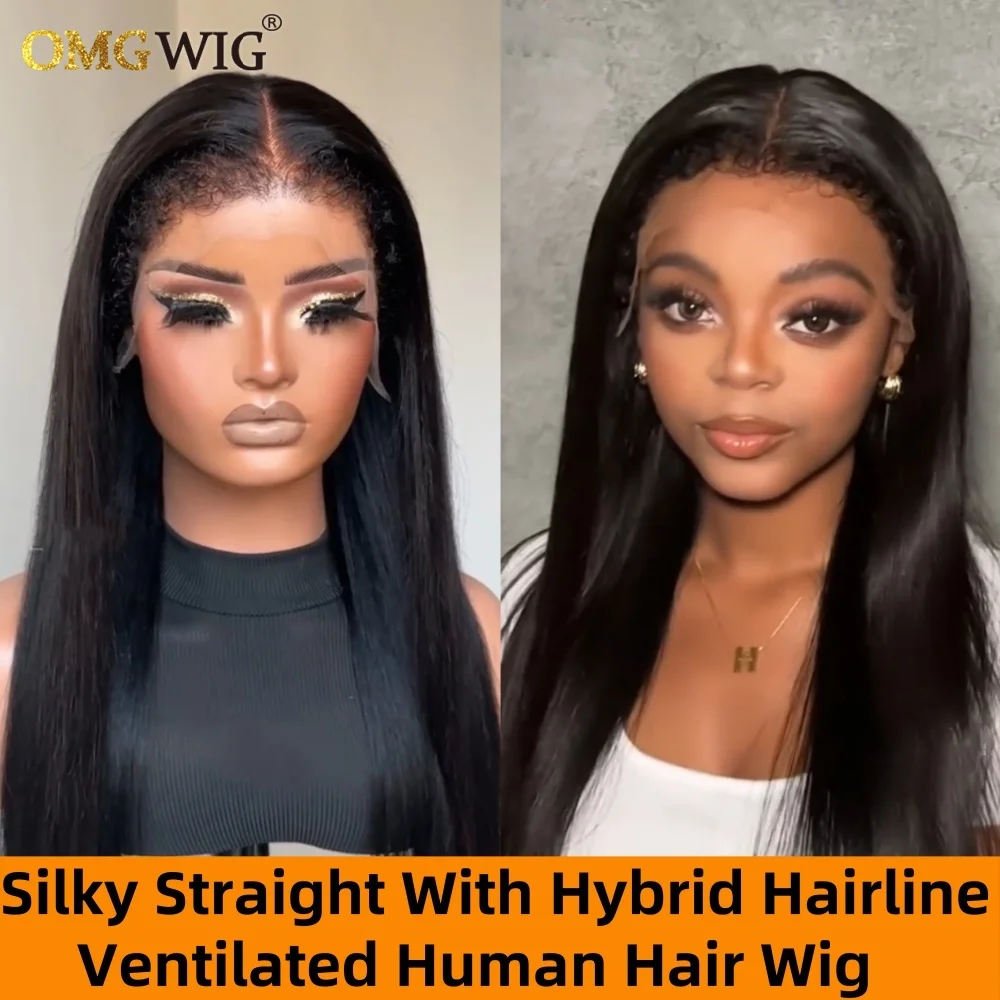 360 Wear & Go Silky Straight Ventilated Human Hair Wig With Hybrid Hairline 5x7/4x4 Glueless Straight Wig With Kinky Edges Remy