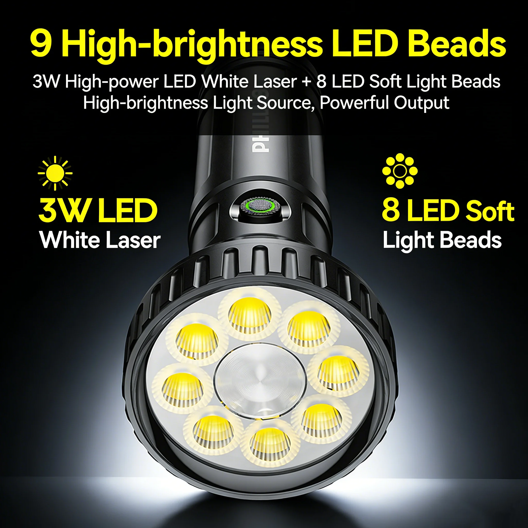 PHILIPS Handheld Rechargeable 9-LED Long-Beam Flashlight