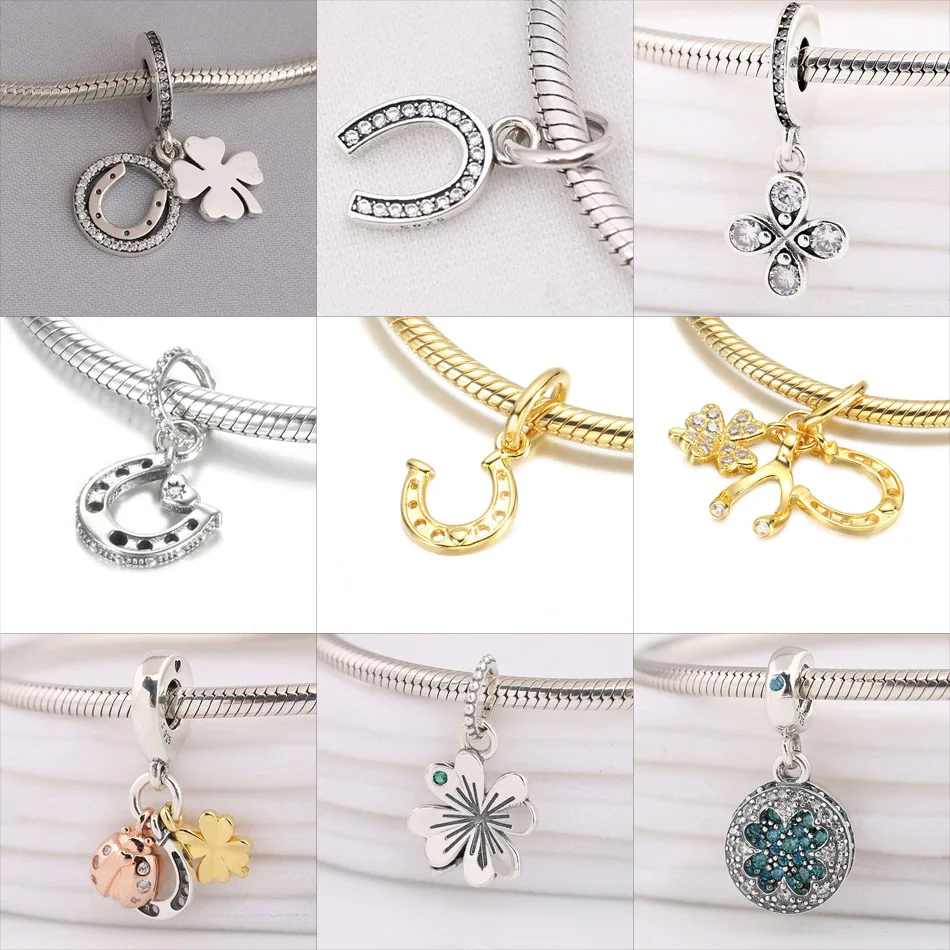 

Horseshoe Lucky Clover Ladybird Dangle Charm Fit Women Bracelet Bangle DIY Jewelry S925 Sterling Silver Leaf Flower Bead Gift