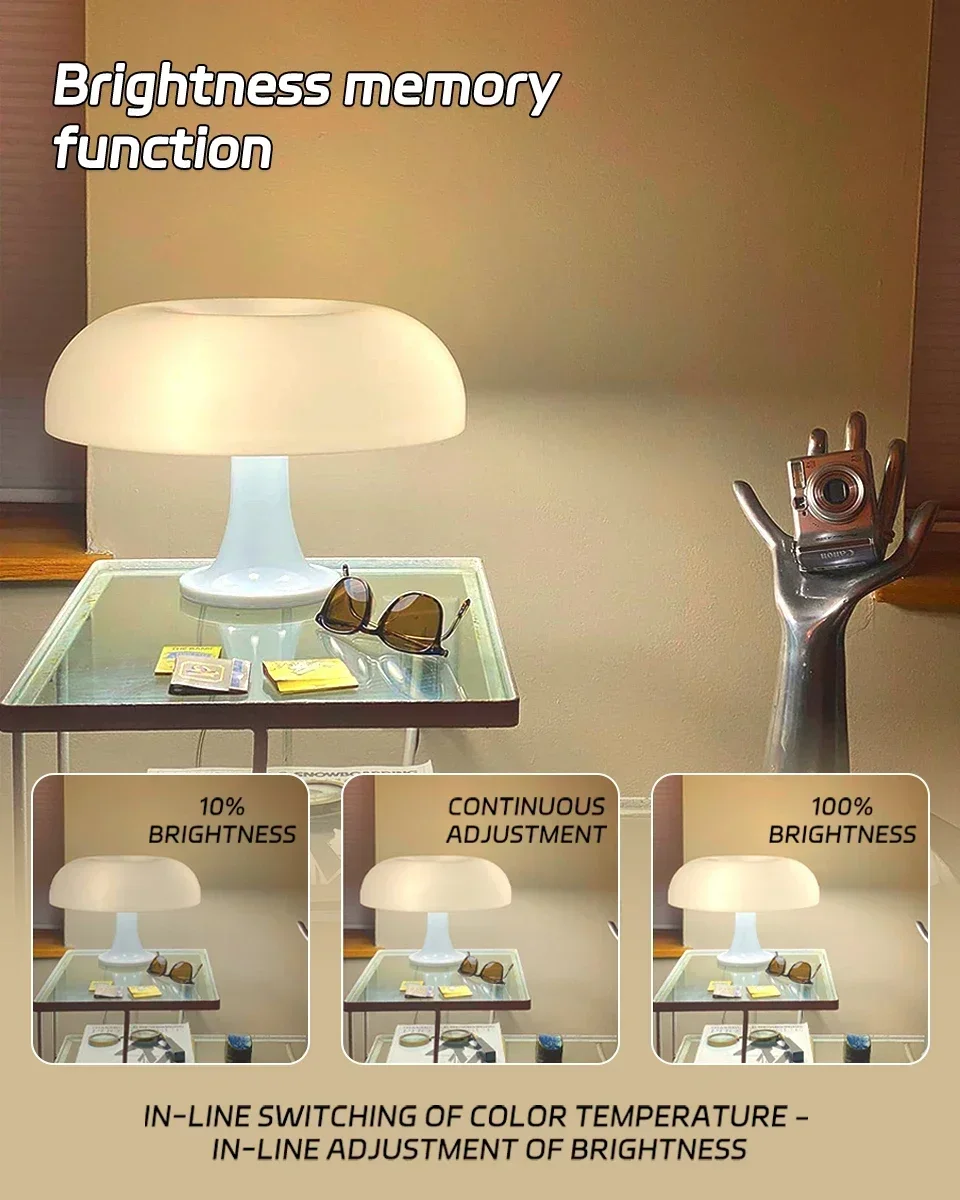 Description Picture 3 of itemUSB 5V Big Mushroom LED Desk Lamp Orange White 3 Light Colors Bedside Table Hotel Bedroom Home Decor Office Study Reading Light