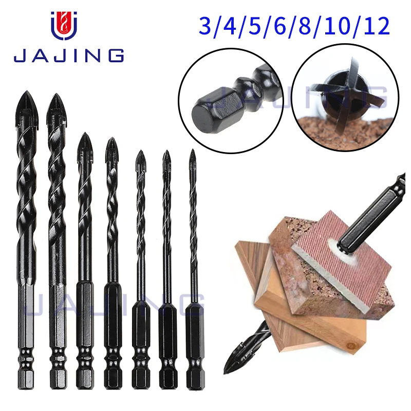 3 4 5 6 8 10 12mm Cross Hex Tile Drill Bit Glass Concrete Ceramic Tile Hole Opener Tungsten Carbide Hard Alloy Bits Set Tools 3 16mm cross hex tile bits glass ceramic concrete hole opener alloy triangle drill tungsten carbide