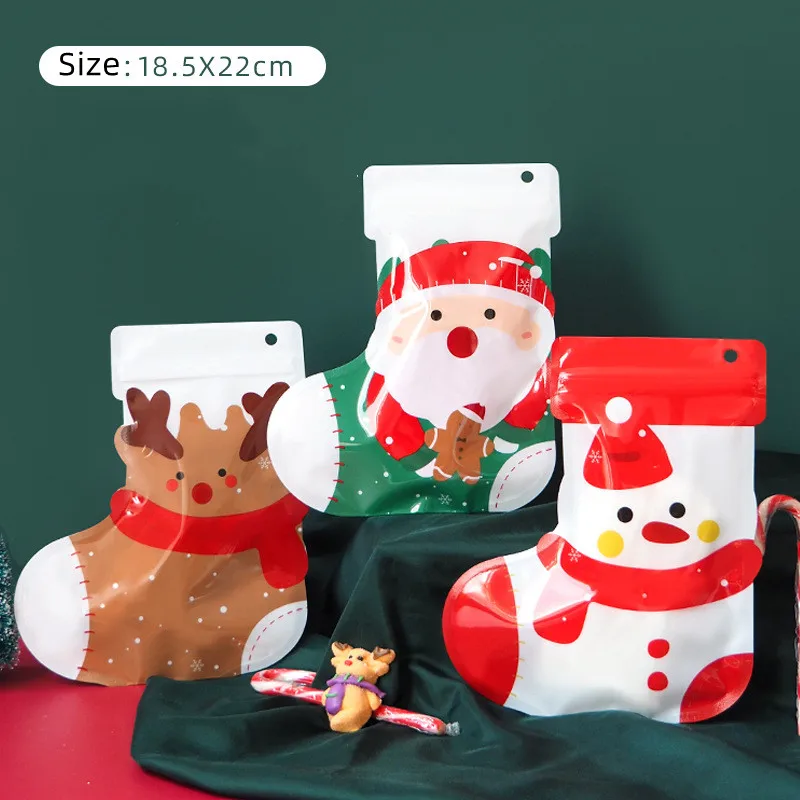 10pcs Navidad Christmas Ziplock Packaging Bags Santa Claus Elk X-Mas Child  Gifts Sugar Socks Party Snack Storage Hanging Pouches - AliExpress