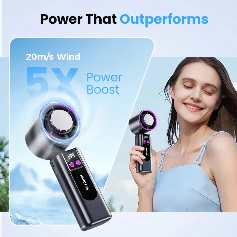 3 IN 1 Handheld Fan, Mini Fan with Flashlight and Cooling, with Air Turbo Cooling Fan for Outdoor Activities, Travel, Working