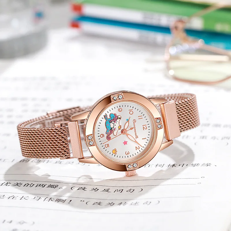 New Hello Kitty Diamond Watches Women Cat Bow Kawaii Pink