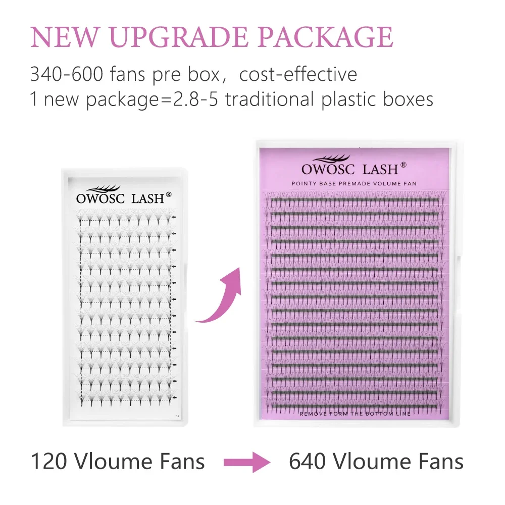 OWOSC Pointy Base Premade Volume Fans Eyelash Extension 3D/6D/8D/10D/12D/14D Individual Sharp Pointy Stem 320 fans Custom Logo 3