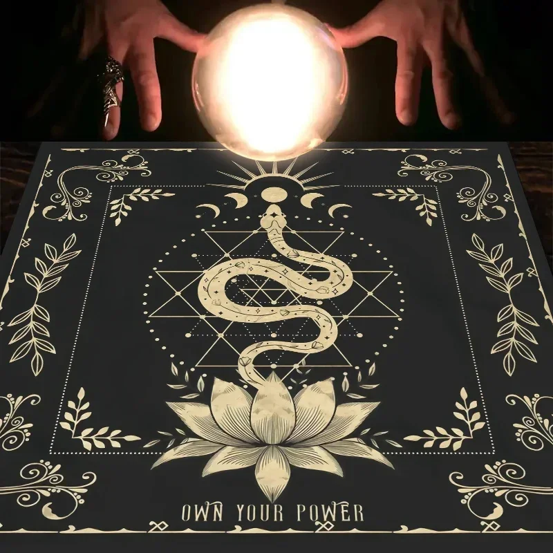 1pc Tarot tablecloth with your power, snake shaped floral and plant print astrology tablecloth, altar decoration tablecloth 3