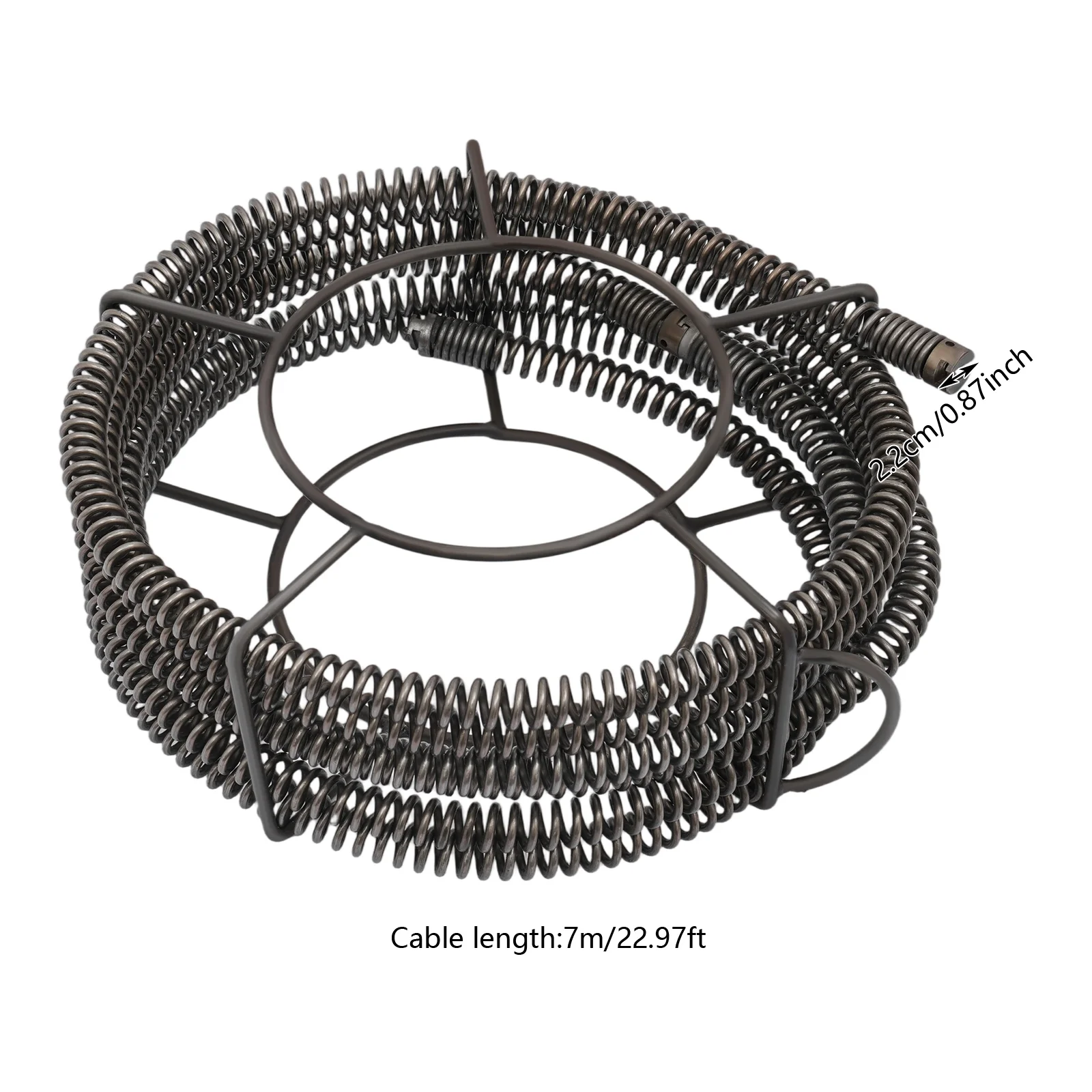 Hochleistungs-Rohrreinigungsfeder-Spiralsatz, 22-mm-Kopf, insgesamt 22,96 Fuß, für Abfluss-Entstopfungsmaschine, verzinkter Stahl – Detail 2