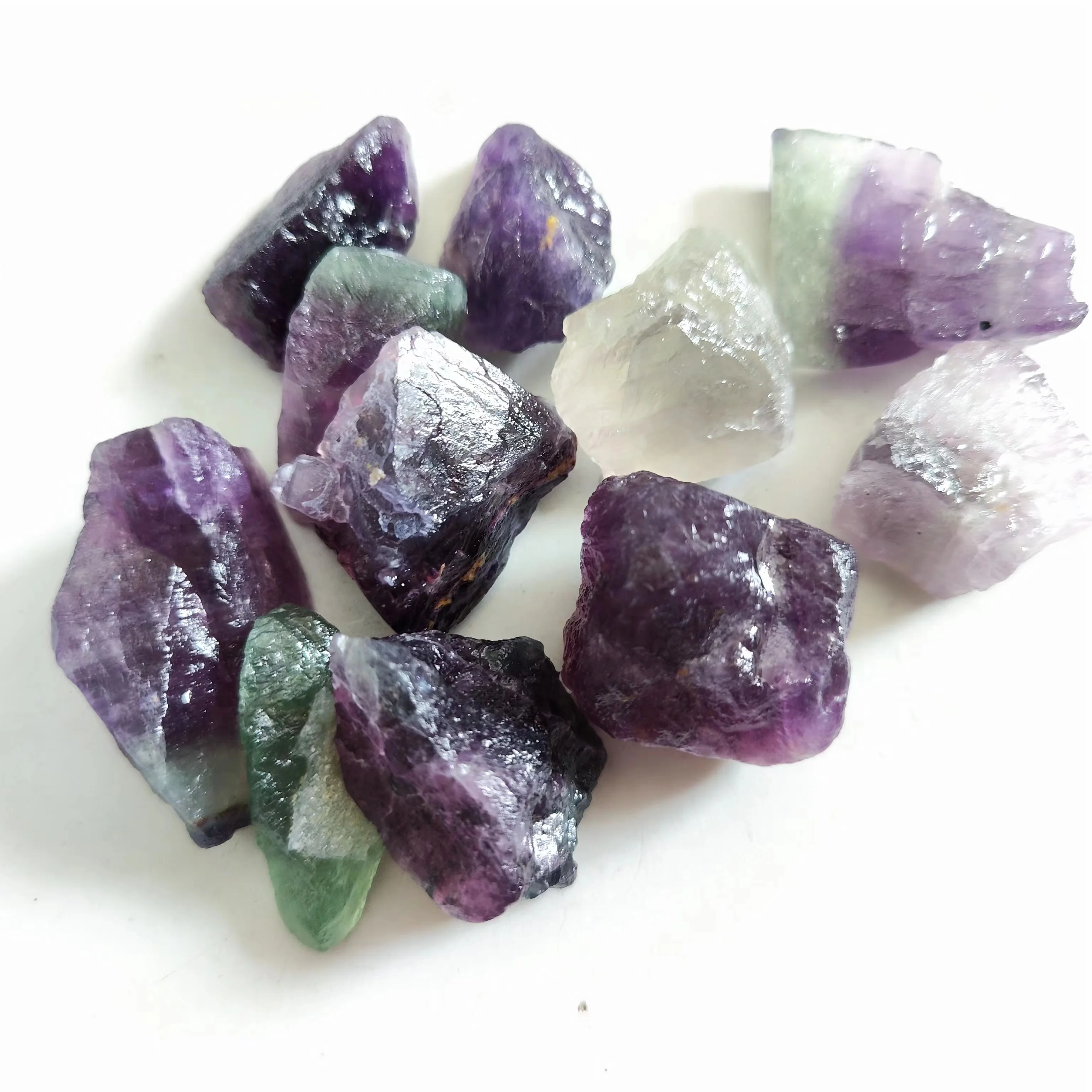 Natural Colorful Fluorite Green Purple Crystals Stone Mineral