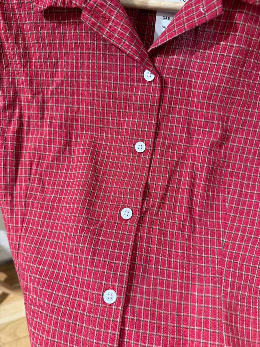 Red Plaid Slim T-Shirt Blouse Woman Summer Peter pan Collar Single Breasted Short Sleeve Tees Vintage Sweet Cotton Tshirt Y2k 6