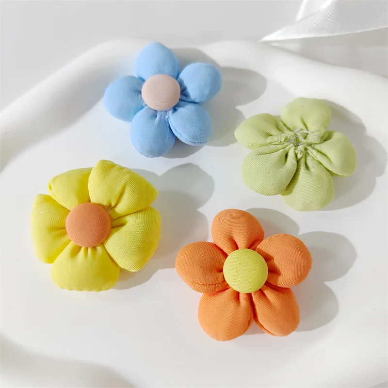 5PCS New small fresh elastic fabric flower accessories DIY five-petal flower hairpin clothing bag shoes and hats decorative mate