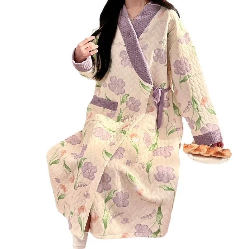 Breastfeeding Dress Air Cotton Postpartum Warmth Home Clothes for Pregnant Women Autumn Winter Hospital Gown Baby Shower Gift