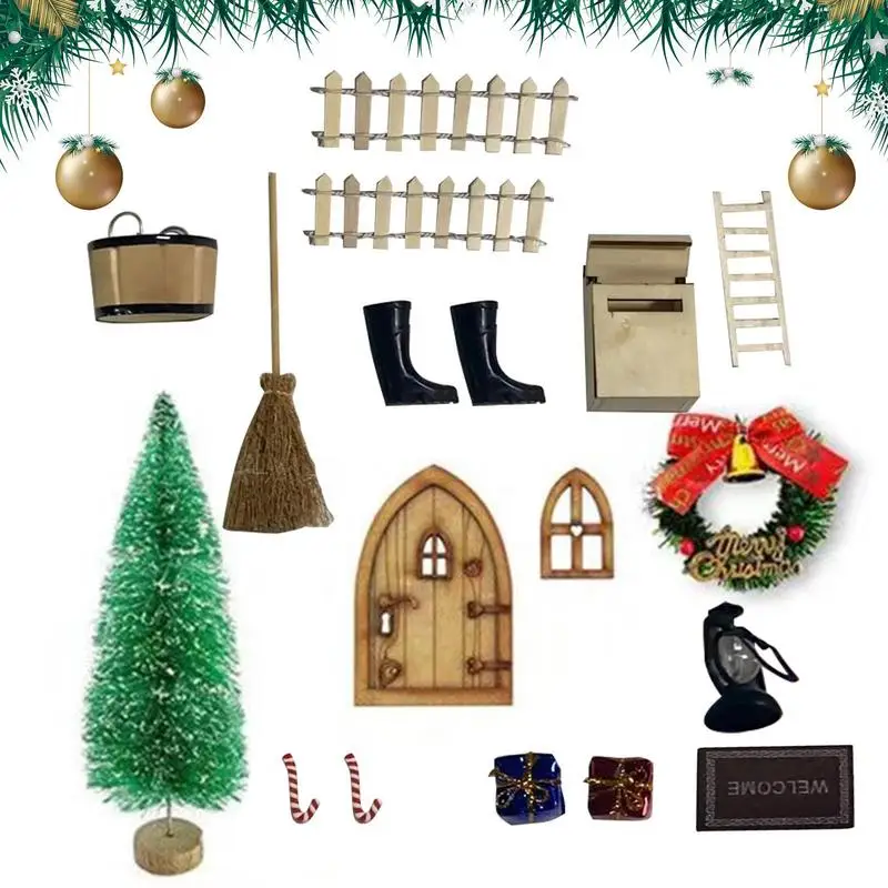 

Christmas Doll House Decoration Mini Scene Decor Fairy Door Kit 1:12 Scale Dollhouse Decoration Set Christmas Gifts DIY Crafts
