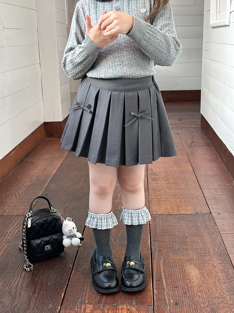 여아 스커트 봄 가을 한국 버전 리본 주름 스커트 데일리 캐주얼 다용도 기품 있는 캐주얼하고 달콤한 의상