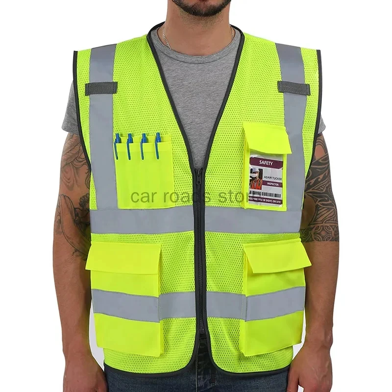 

Reflective Safety Vest High Visibility green Custom Logo XXXL Working Vest Motorcycle Jacket Fluorescent Signal For Men Woman