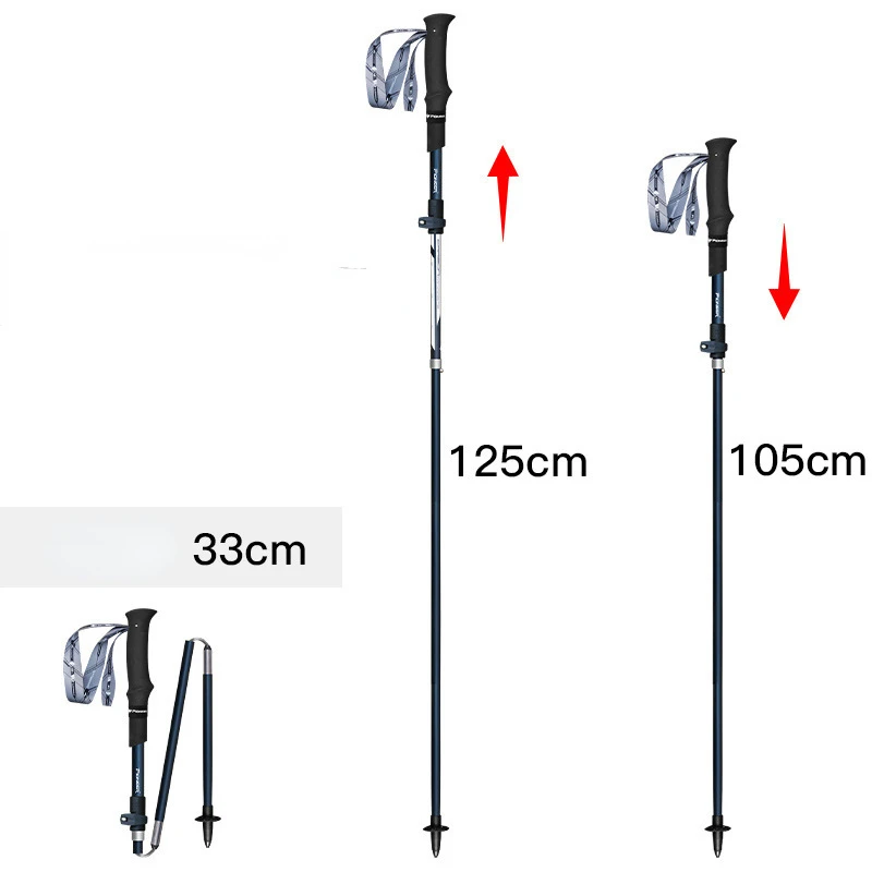 Pioneer Folding Ultralight Quick Lock Trekking Poles Hiking Pole Race Running Outdoor Walking Stick Carbon Fiber 105-125CM