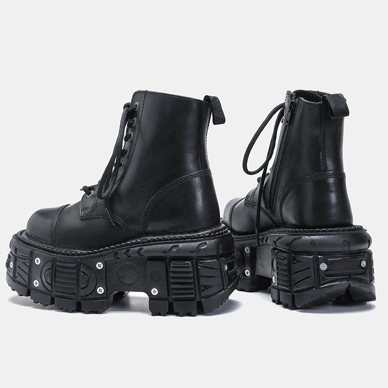 2023 All-Matching Women's Special-Interest Design Lace Up Knight Female Dark Punk Metal Muffin Platform Ankle Boots Men