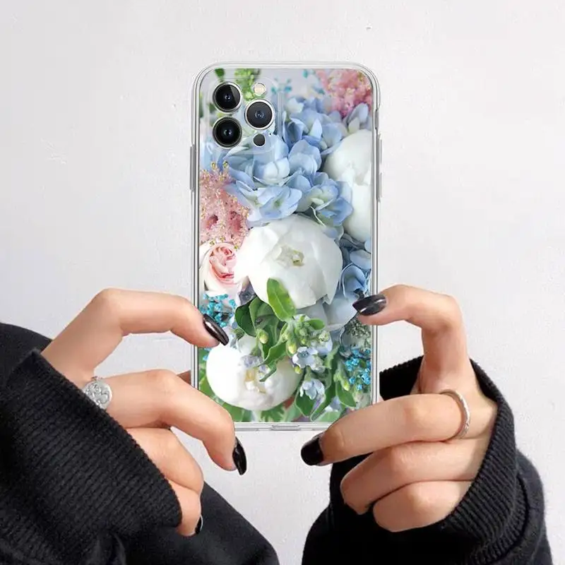 Elegant Pink and Purple Peony Flower Transparent Phone Case